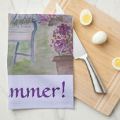 夏の庭のベンチ茶タオル キッチンタオル (四つ折り)