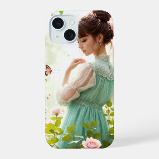 夏の庭の少女 iPhone 15ケース (裏面)