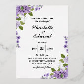 夏の庭の水の色のフローラのフォイル結婚インビ 箔招待状 (正面)