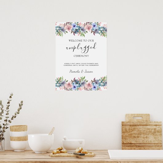 夏の庭の水の色のフローラのプラグ抜き記号 ポスター (キッチン)