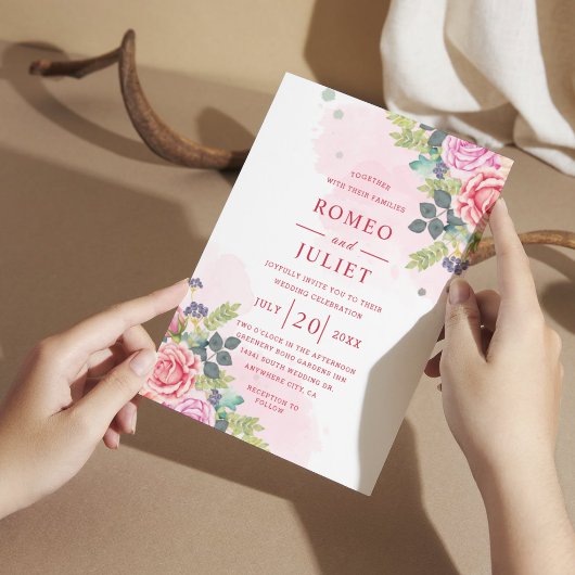 夏の庭の水の色のフローラ結婚の招待 招待状