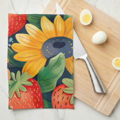 夏の庭の花いちご柄 キッチンタオル (四つ折り)