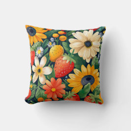 夏の庭の花いちご柄 クッション