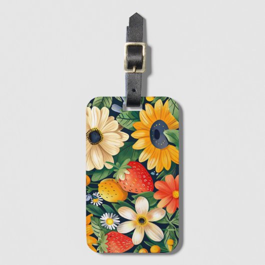 夏の庭の花いちご柄 ラゲッジタグ (正面縦)