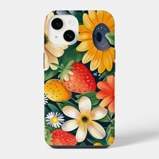 夏の庭の花いちご柄 iPhoneケース (裏面)