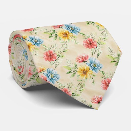 夏の庭の花柄 ネクタイ (ロール)