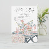夏の庭エレガントニュートラモダンル赤ちゃんシャワー 招待状 (スタンド正面)