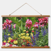 夏の庭カラフル開花フローラ 吊り下げ型タペストリー (正面)