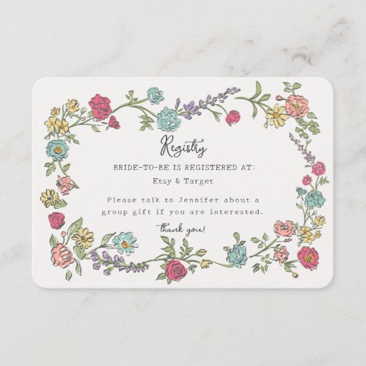 夏の庭パーティーフローラレジストリ招待状の挿入 エンクロージャーカード (正面)