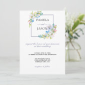 夏の庭園の水彩花のウェディング 招待状 (スタンド正面)