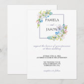 夏の庭園の水彩花のウェディング 招待状 (正面/裏面)