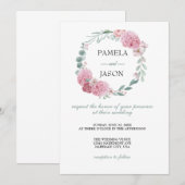 夏の庭園をイメージした水彩花のウェディング 招待状 (正面/裏面)
