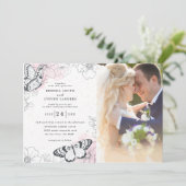 夏の庭園を彩る水彩フラワーのウェディング 招待状 (スタンド正面)