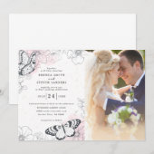 夏の庭園を彩る水彩フラワーのウェディング 招待状 (正面/裏面)