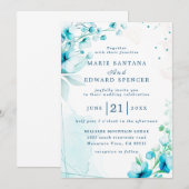 夏の庭園を彩る水彩フラワーのウェディング 招待状 (正面/裏面)