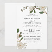 夏の庭園を彩る水彩フラワーのウェディング 招待状 (正面/裏面)