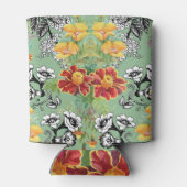 夏の庭:咲く水色の花。 缶クーラー (裏面)
