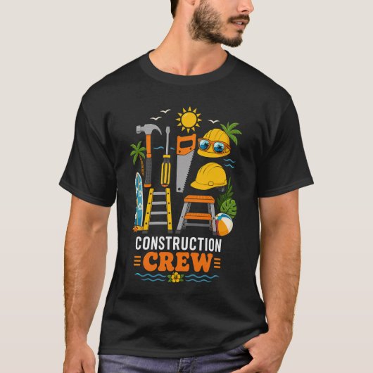 夏の建設作業員 楽しいビーチ トロピカル ワーク Tシャツ (正面)