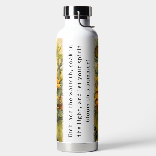 夏の引用文を持つ感動的ひまわり ウォーターボトル (左面)