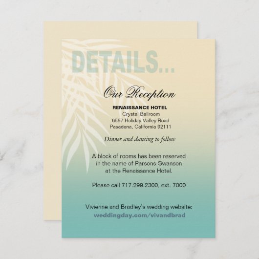 夏の微風のビーチの披露宴は|の真新しい青を詳しく述べます 招待状 (正面/裏面)