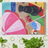 夏の微風のラブラドールの絵を描くこと キッチンタオル (折り畳み)