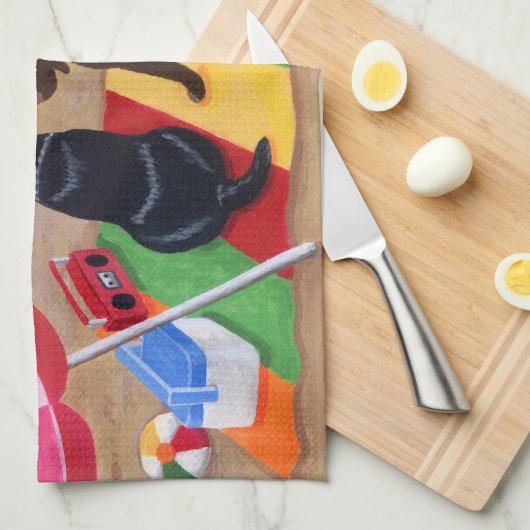 夏の微風のラブラドールの絵を描くこと キッチンタオル (四つ折り)