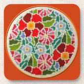 夏の思い出の手刺繍ラウンドオーナメント コースター (正面)