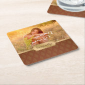 夏の思い出カスタムの写真と書道 スクエアペーパーコースター (アングル)