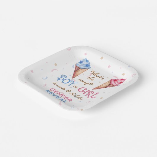 夏の性別でアイスクリームのピンクブルーを明らかにする ペーパープレート (傾斜あり)