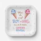 夏の性別でアイスクリームのピンクブルーを明らかにする ペーパープレート (正面)