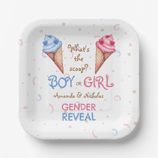 夏の性別でアイスクリームのピンクブルーを明らかにする ペーパープレート (正面)