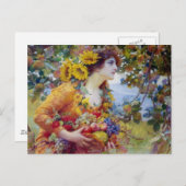 夏の恵みを持つ女性 ポストカード (正面/裏面)