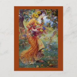 夏の恵みを持つ女性 ポストカード