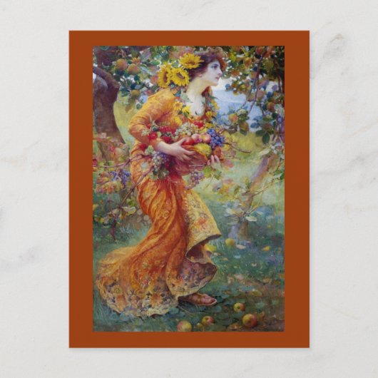 夏の恵みを持つ女性 ポストカード (正面)