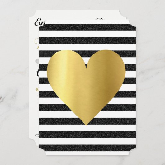 夏の愛に満ちたブラック＆ゴールドのソワレーランパーティー 招待状 (正面/裏面)