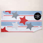 夏の愛国的な垂直ストライプと星 ビーチタオル (正面)