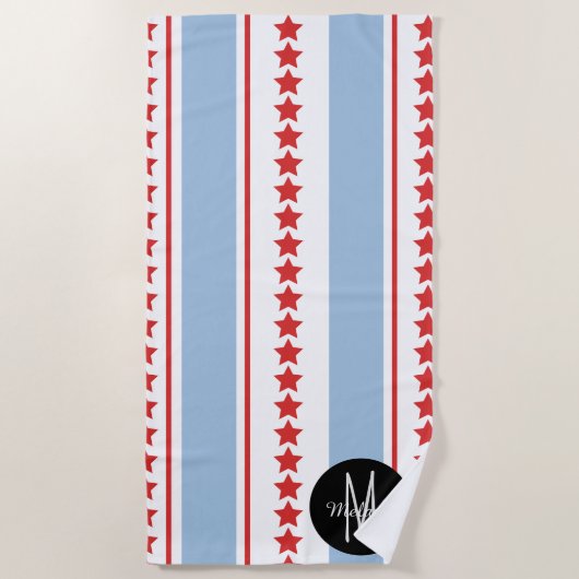 夏の愛国的な垂直ストライプと星 ビーチタオル (正面)