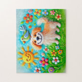 夏の感じ日照を楽しむ犬 ジグソーパズル (縦)