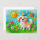 夏の感じ日照を楽しむ犬 ポストカード (正面/裏面)