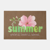 夏の感謝のピンク賛美グリーンフローラ ドアマット (正面)
