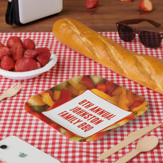 夏の懇親会鮮やか写真BBQファミリーピクニック ペーパープレート