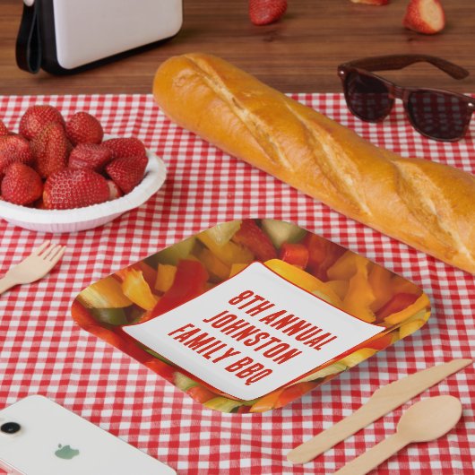 夏の懇親会鮮やか写真BBQファミリーピクニック ペーパープレート (ピクニック)