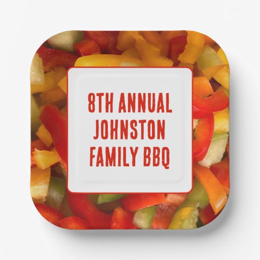夏の懇親会鮮やか写真BBQファミリーピクニック ペーパープレート (正面)