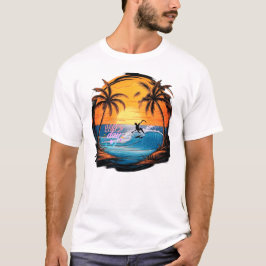 夏の懐かしさ - 手描きのビーチパラダイス Tシャツ