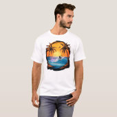 夏の懐かしさ - 手描きのビーチパラダイス Tシャツ (正面フル)