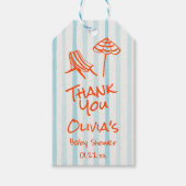 夏の手で描かれたオレンジ色のベビーボードの赤ちゃんシャワー ギフトタグ (正面)