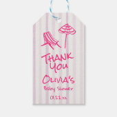 夏の手で描かれたピンクのベビーボードの赤ちゃんシャワー ギフトタグ (正面)