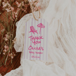 夏の手で描かれたピンクのベビーボードの赤ちゃんシャワー ギフトタグ