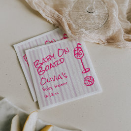 夏の手で描かれたピンクのベビーボードの赤ちゃんシャワー スタンダードカクテルナプキン