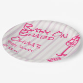 夏の手で描かれたピンクのベビーボードの赤ちゃんシャワー ペーパープレート (アングル)